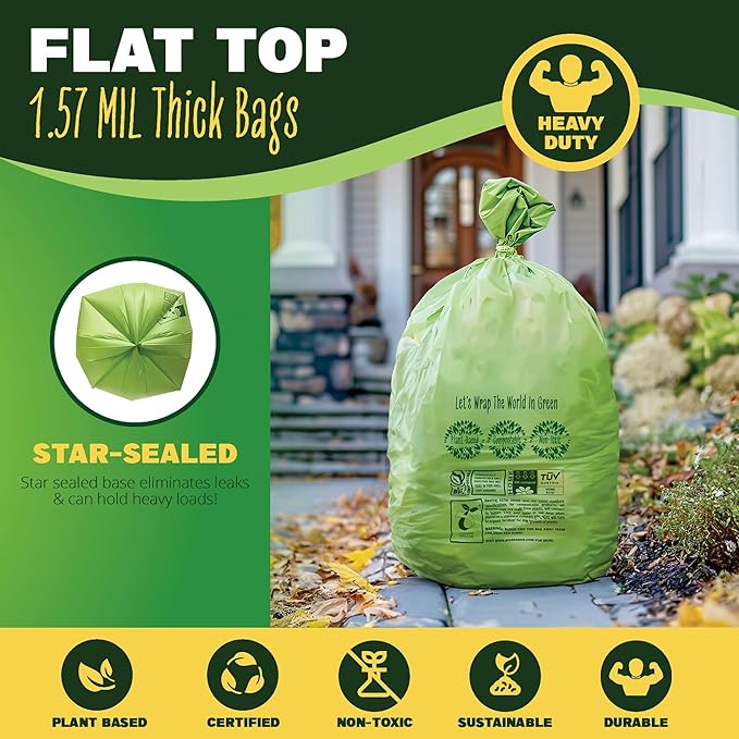 30-33 Gallon Compost Bags 30 Bags Yard Waste Bags Flat-Top Liners Compostable - Image 3