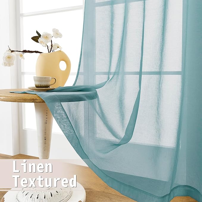 Tollpiz Sheer Door Curtain Closet Linen Textured Curtains Sheer Doorway Light - Image 4