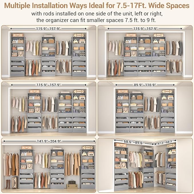 Aheaplus Closet System with 12 Drawers, 8.5-11.5Ft Wood Closet Organizer System - Image 2