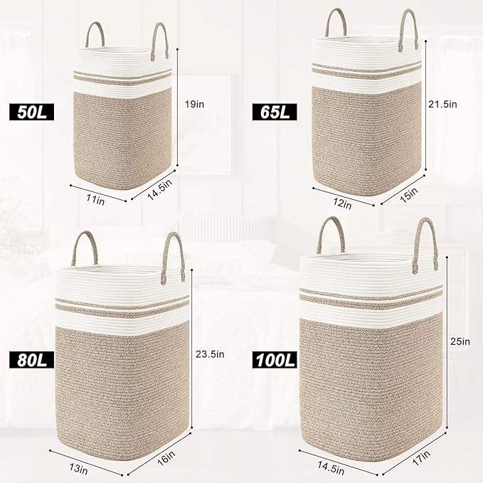 Woven Laundry Basket for Clothes, 50 L Large Rectangle Laundry Hampers - Image 7