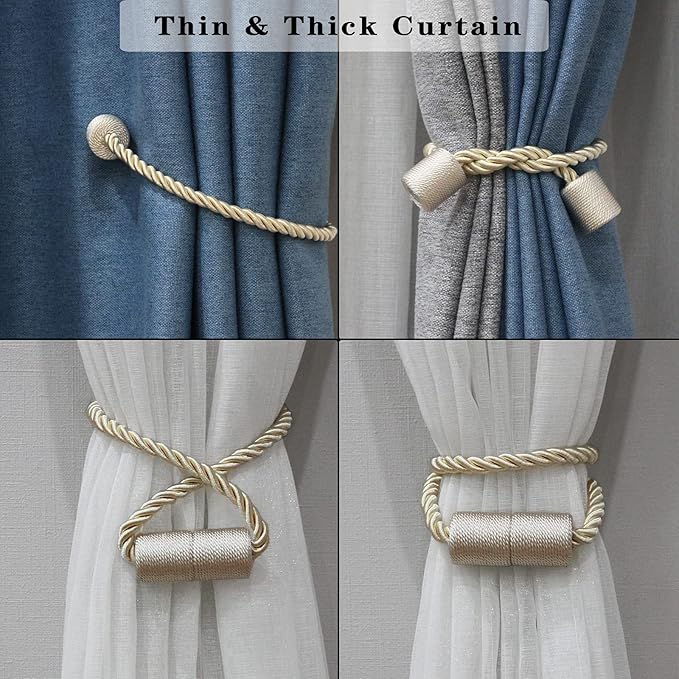 2 Pack Beige Strong Magnetic Curtain Tiebacks Outdoor Elegant Decorative Tie - Image 5