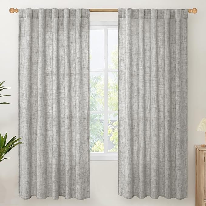 YoungsTex Dark Grey Linen Curtains 72 Inch Long 2 Panels by YoungsTex