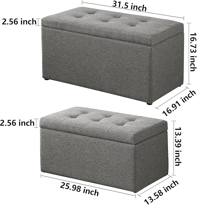 Storage Ottoman Bench with 2.56-inch Thick Seat, 31.5 inch Nesting Ottoman Set - Image 2