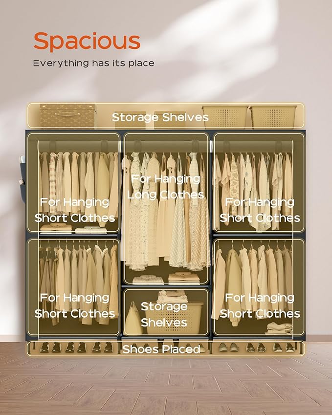 Clothes Rack, Portable Closet, 81.5 Inch Large Capacity Wardrobe Closet - Image 4