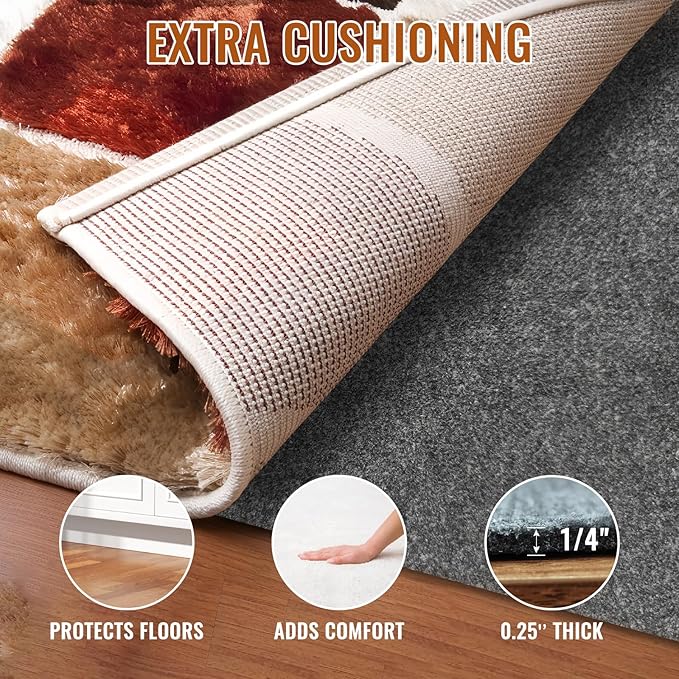 Felt Rug Pad, 8 x 10 Ft Rubber Non-Slip Rug Pad Gripper, Keep Rugs Secure and - Image 2