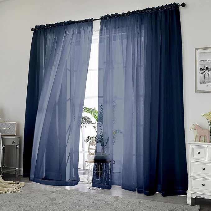 Chyhomenyc Navy Blue Sheer Curtains 84 Inches Long 2 Panels Set - Image 2