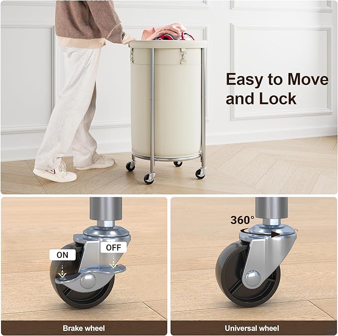 ELYKEN Laundry Hamper with Wheels, 110L Rolling Laundry Basket, Round Laundry - Image 4