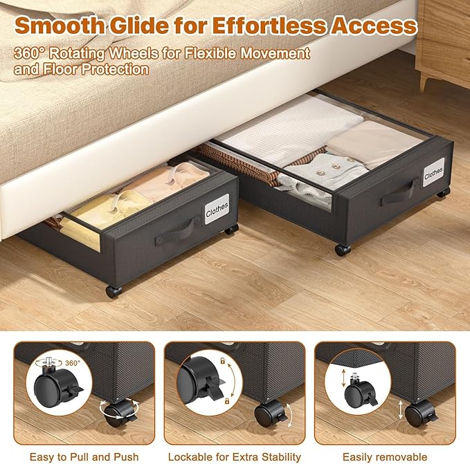 Under Bed Storage with Wheels, Under Bed Storage Containers with Clear Lids - Image 4