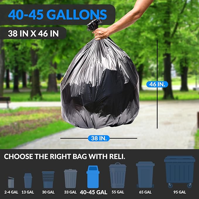Reli. 40 to 45 Gallon Trash Bags Heavy Duty | 250 Trash Bags | Super Sizeable - Image 2