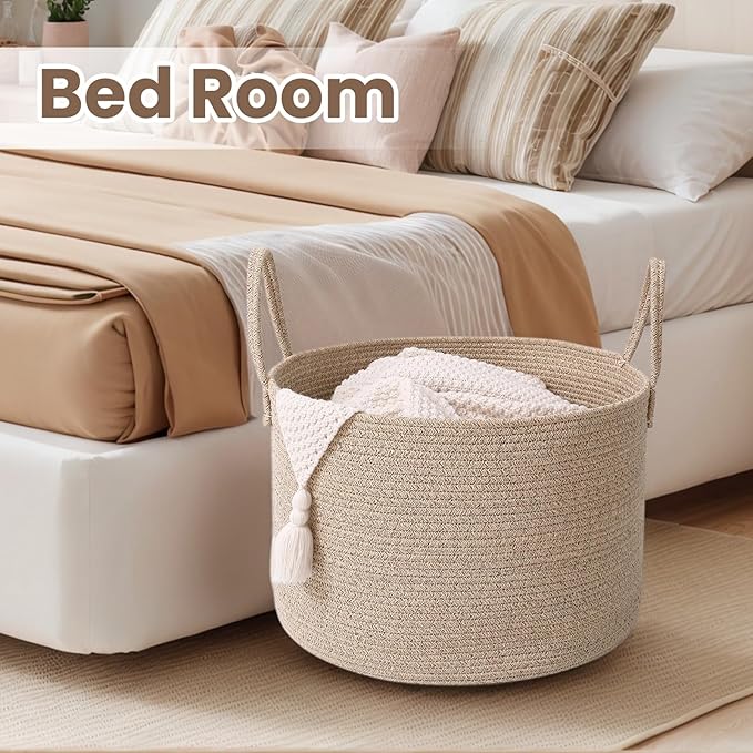 Woven Blanket Basket, 115L Large Rope Storage Bin - Image 6