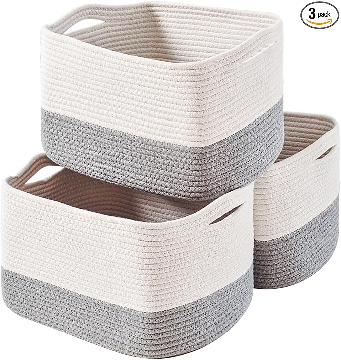 Storage Baskets for Organizing Shelves, Woven Cotton Rope Bins for Baby Nursery by ICERZCZ