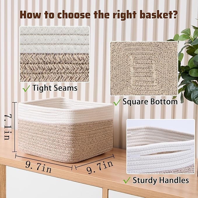 Small Organizing Baskets for Cubes Shelf, 9.7x9.7x7.1 Inch Rope Woven Storage - Image 2