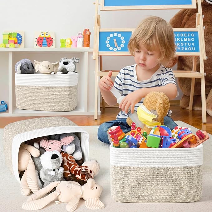 Shelf Baskets for Organizing, Woven Storage Basket for Shelves, Cotton Rope - Image 3