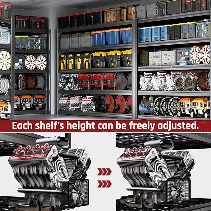 65" W Garage Shelving Heavy Duty, 5 Tier Garage Shelves, Commercial Metal Shelf - Image 5