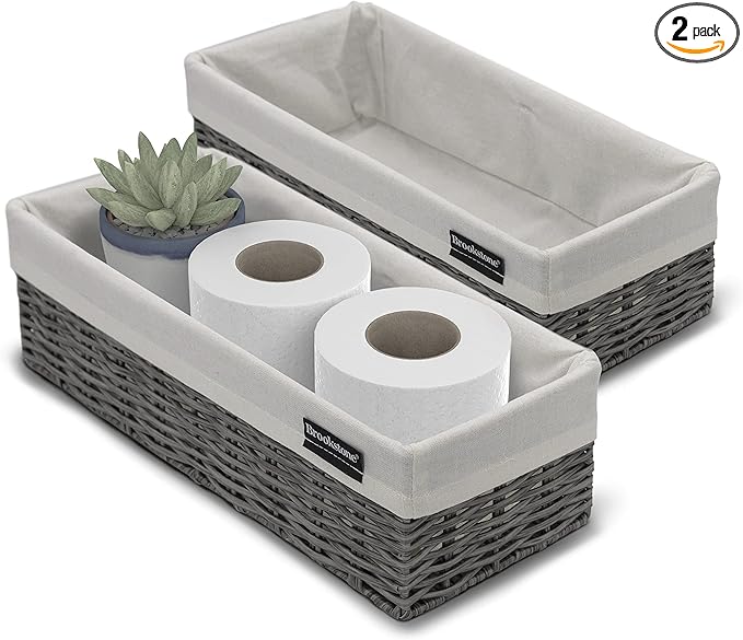 Brookstone Wicker Shelf Storage Basket Decorative Shelf Bin, bathroom by Brookstone