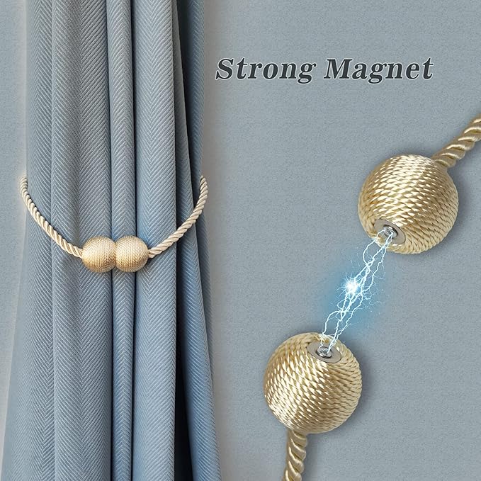 Hion Magnetic Curtain Tiebacks Grey 2pcs, Curtain Tiebacks Buckles Holdbacks - Image 3