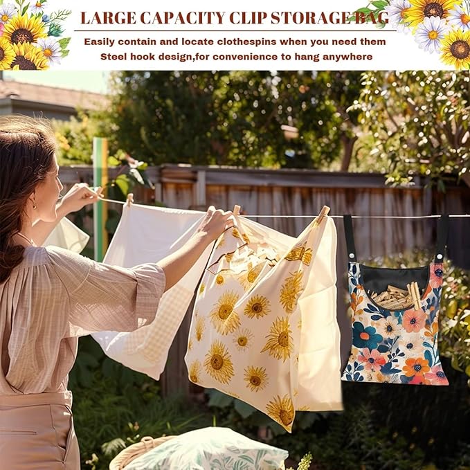 Colorful Gorgeous Flowers Rotatable Clothespin Storage Bag - Image 6