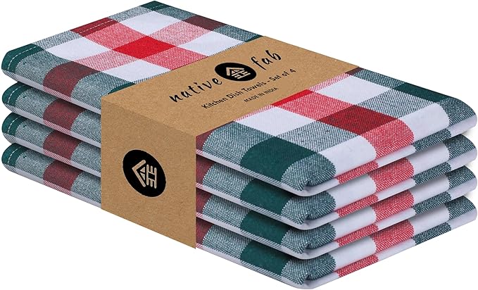 Native Fab Gingham Check Kitchen Towels 4 Pack 16x26 Inches by NativeFab