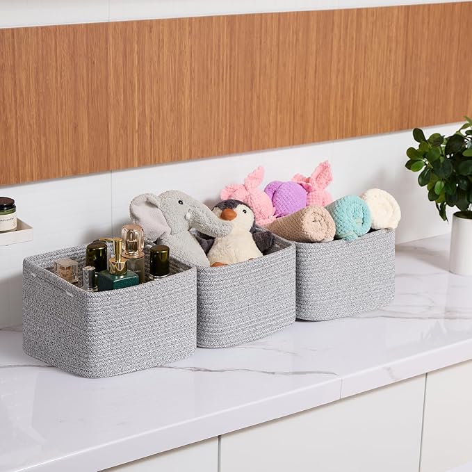 Small Organizing Baskets for Cubes Shelf, 9.7x9.7x7.1 Inch Rope Woven Storage - Image 6