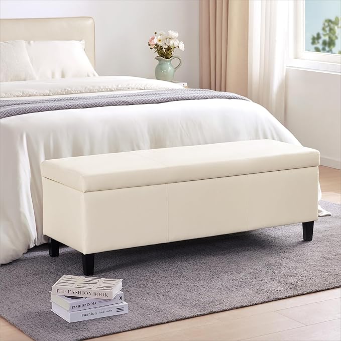 HUIMO Faux Leather Storage Ottoman Bench 50.3 inch Extra Long Upholstered by HUIMO