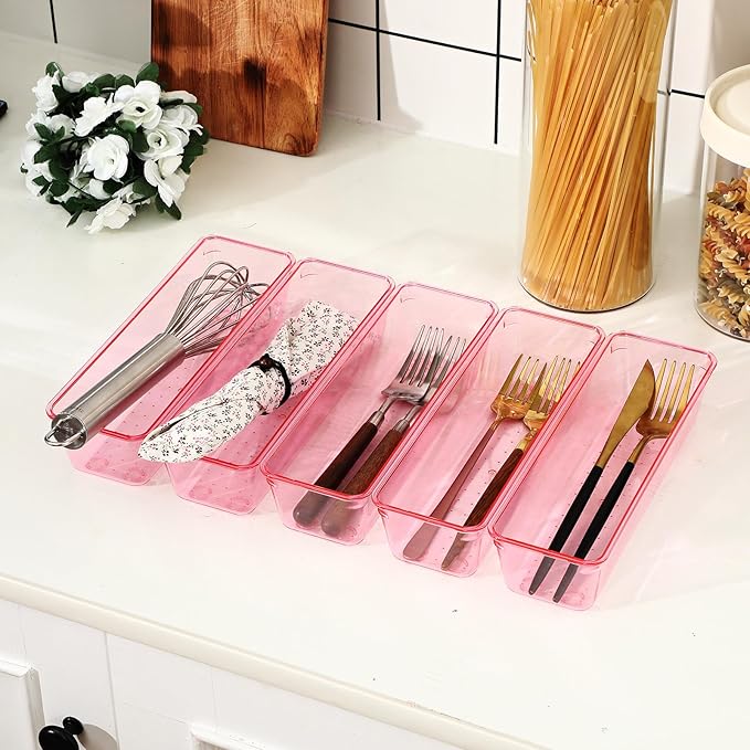 Maitys 12 Pcs Vanity Drawer Organizer 9 x 3 x 2 Inches Clear Plastic Utensil - Image 3