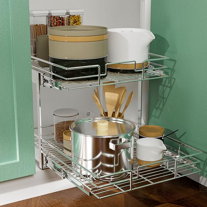 LOVMOR 2 Tier Individual Pull Out Cabinet Organizer 11"W x 21"D, Slide Out - Image 5