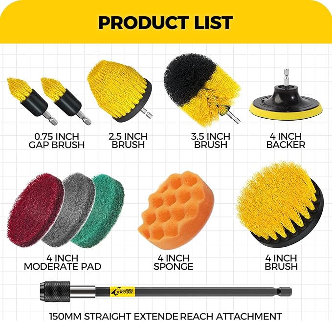 Holikme 11 Piece Drill Brush Attachment Set Scouring Pads Power Scrubber Brush - Image 6