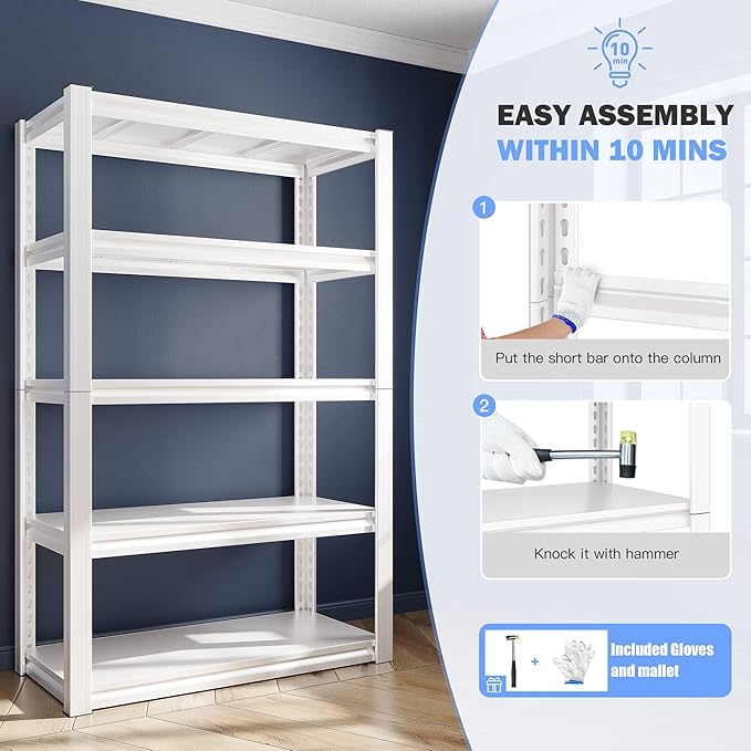 Raybee 5 Tier White Metal Heavy Duty Garage Shelving Unit 2000LBS Storage - Image 8