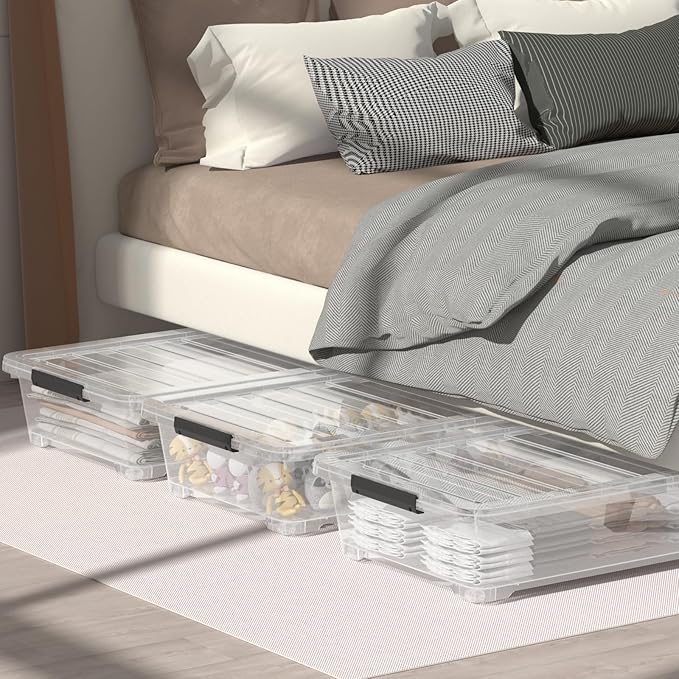 3 Packs 40 Quart Large Under Bed Storage Box, Wheeled Under Bed Storage - Image 4