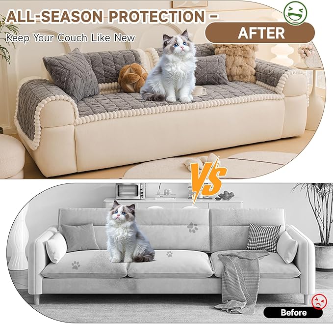 OTOB Plush Couch Cover for Dogs Washable, Non Slip Fuzzy Soft Armrest Backrest - Image 2