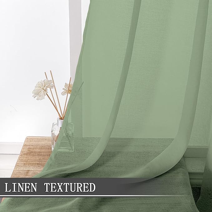 Tollpiz Sheer Curtains Bedroom Linen Textured Curtain Sheers Light Filtering - Image 2