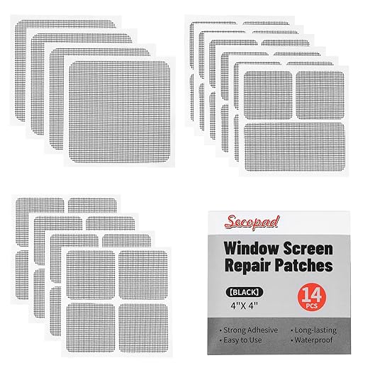 14 Sheets Window Screen Patches Repair Kit, Strong Adhesive Fiberglass Quick by Secopad