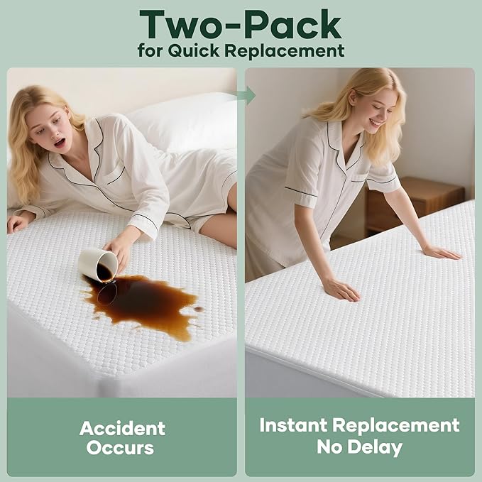 Ohgeni 100% Waterproof Mattress Protector, Queen Size-2 Pack, Fitted Sheet - Image 2