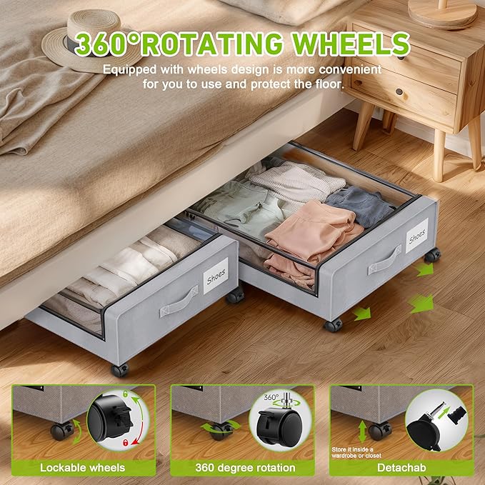 Under Bed Storage with Wheels, Underbed Storage Bins, XXL 60L Rolling Metal - Image 4