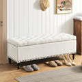 Storage Ottoman 50.2 Inches Upholstered Fabric Storage Ottoman Bench，Button by LivingGiving