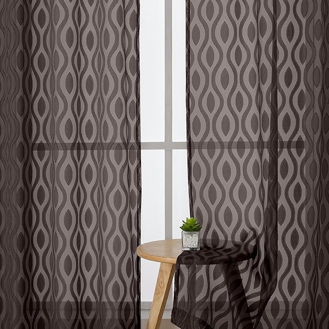 Aiyufeng Sheer Curtains 63 Inch Length 2 Panels Set, Solid Brown Light - Image 3