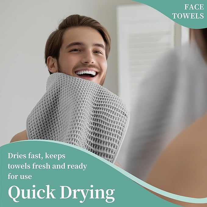 Microfiber Waffle Face Towels, 2 Pieces, Fast Drying, Lint Free - Image 5