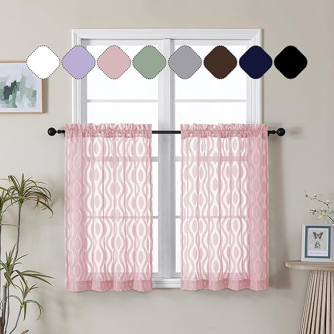 Aiyufeng Blush Pink Curtains Tiers 36 Inch Length 2 Panels Set, Airy by Aiyufeng