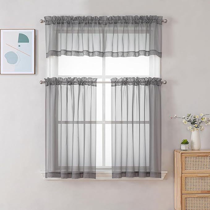 Chyhomenyc Charcoal Grey Sheer Curtains 30 inch Length 2 Panels, Light - Image 2