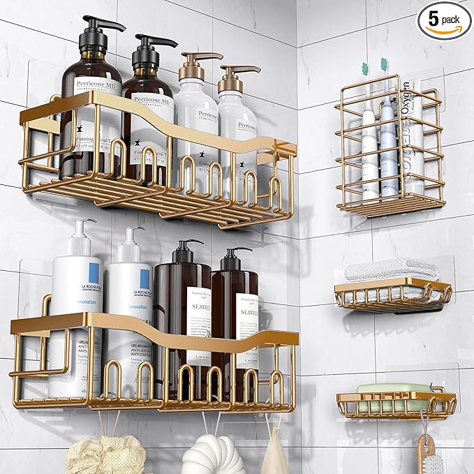EUDELE 5-Pack Rustproof Stainless Steel Shower Caddy – No Drill Adhesive by EUDELE