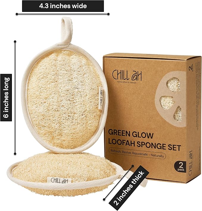Chill Ah Green Glow All Natural Exfoliator Dual Sided Loofah Bath Sponge Set – - Image 8