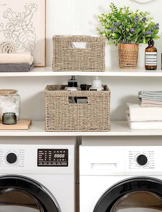 StorageWorks Wicker Storage Baskets, Large and Small Baskets, Handwoven - Image 6