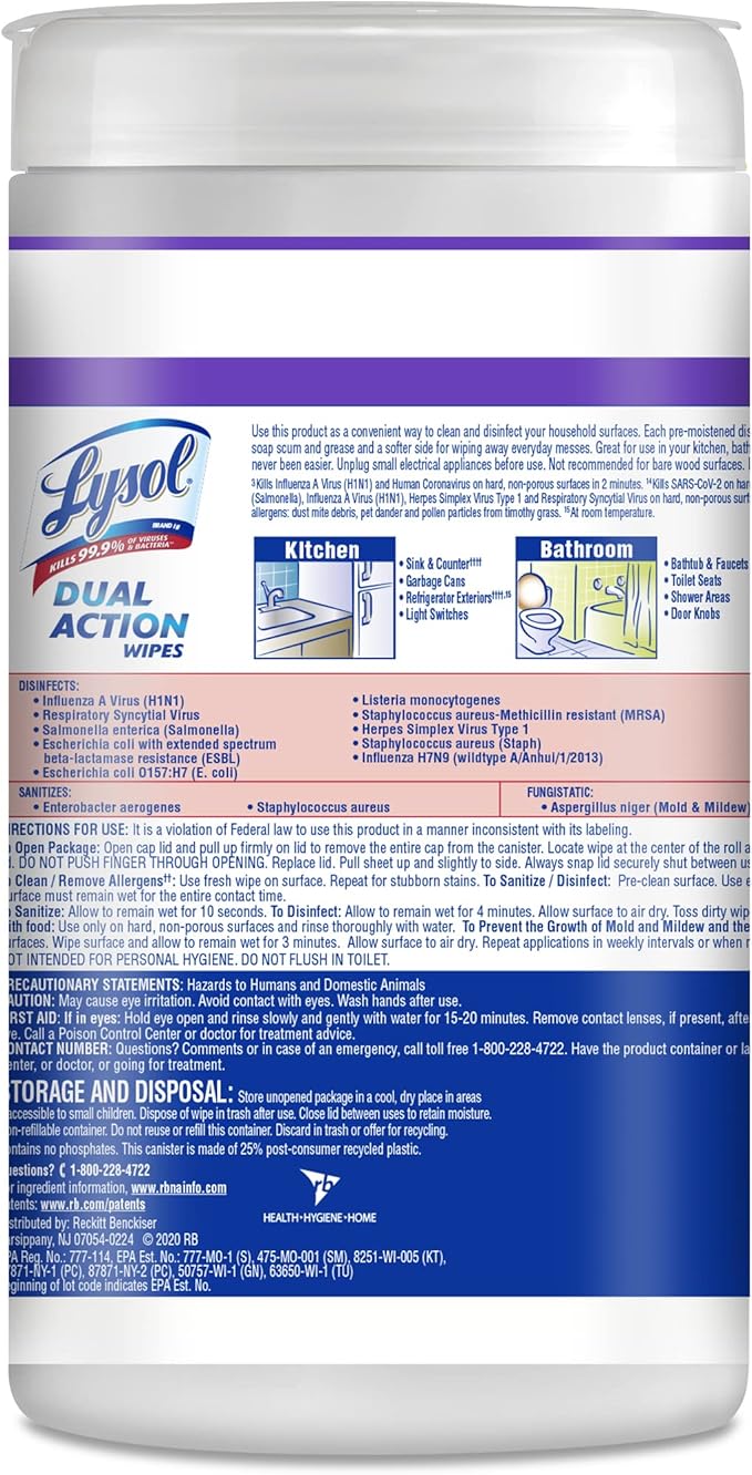 Lysol Dual Action Disinfectant Wipes, Dorm Room Essentials, Citrus Scent - Image 2