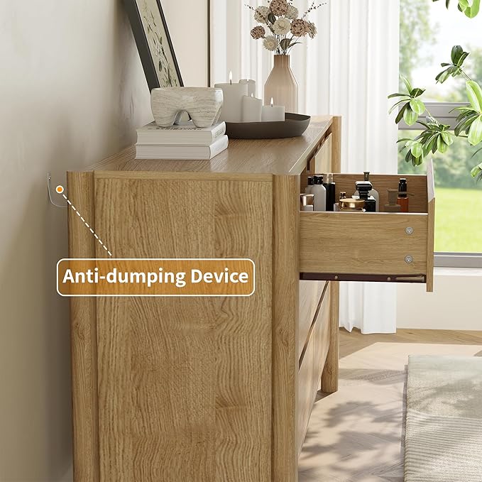 Dresser for Bedroom with 6 Drawers, Wooden TV Stand, Closet Clothes Organizer - Image 7