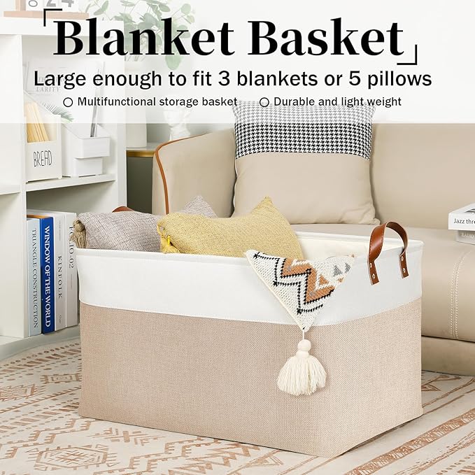 DULLEMELO Extra Large Baskets for Organizing, Foldable Blanket Basket Living - Image 5