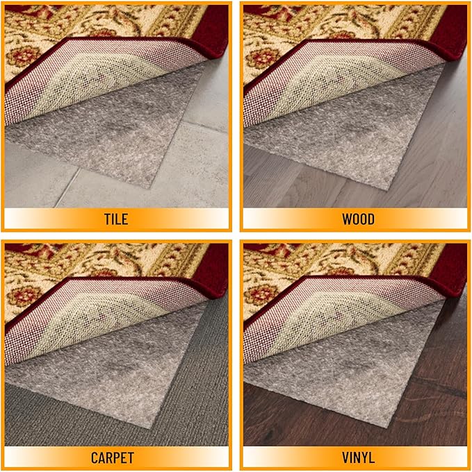 Ottomanson 8' x 8' Non-Slip Rug Pad Gripper 1/4 Inch Thick Dual Surface Felt + - Image 4