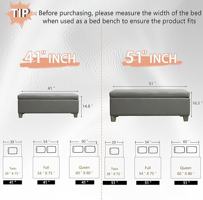 51 Inch Faux Leather Ottoman - Image 3