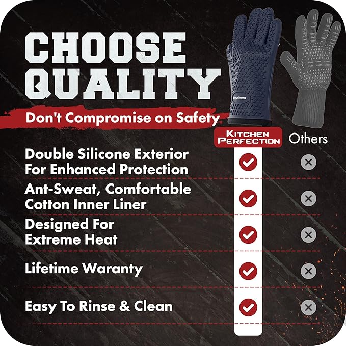 KITCHEN PERFECTION XL Silicone Smoker Oven Gloves-Extreme Heat Resistant BBQ - Image 6