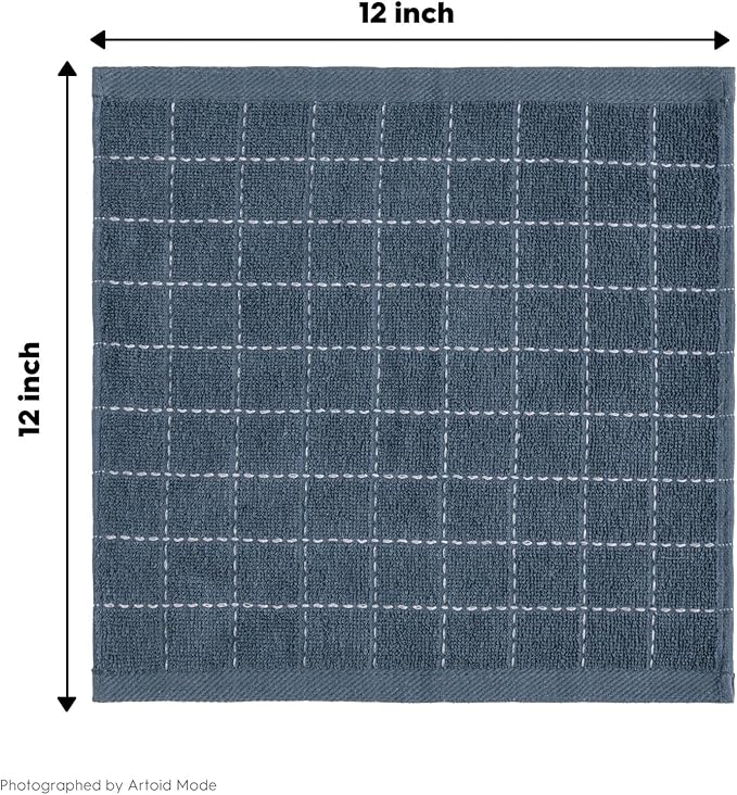 Artoid Mode Checkered Designed Cotton Grey Terry Kitchen Dish Cloths, 12x12 - Image 7