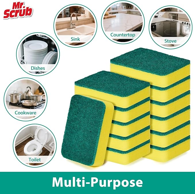 Sponges Kitchen Scrub Dish Sponge Scouring Pad, 24 Pack Cleaning Brush Scrubber - Image 5